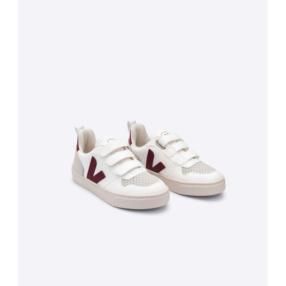 White/Burgundy Kids' Veja V-10 CWL Sneakers | AU 861PJJ